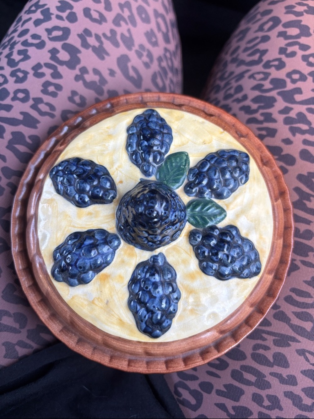 Handcrafted Ceramic Berry Wall Plaque - Blue and Cream